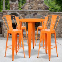 Flash Furniture CH-51090BH-4-30CAFE-OR-GG 30" Round Metal Bar Table Set in Orange
